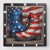 愛国的なブーツ米国国旗 スクエア壁時計 (正面)