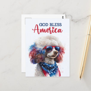 愛国的なプードル、神の祝福アメリカのはがき ポストカード