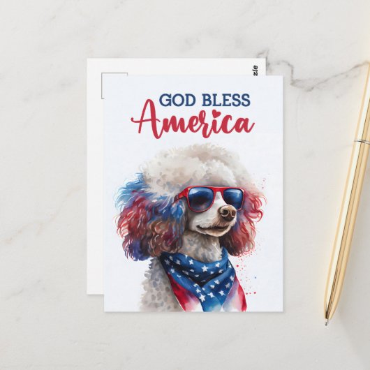 愛国的なプードル、神の祝福アメリカのはがき ポストカード (正面/裏面インサイチュ)