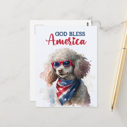 愛国的なプードル、神の祝福アメリカのはがき ポストカード (正面/裏面インサイチュ)