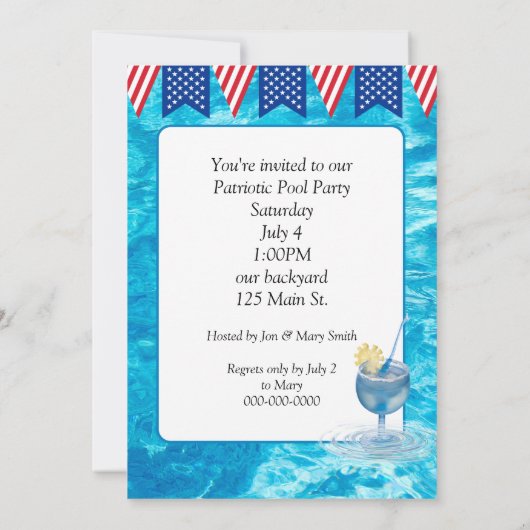 愛国的なプールパーティーの黄色いアヒル 招待状 (裏面)