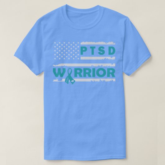 愛国的なベテランアメリカ国旗ターコイズリボンPTSD W Tシャツ (デザイン正面)
