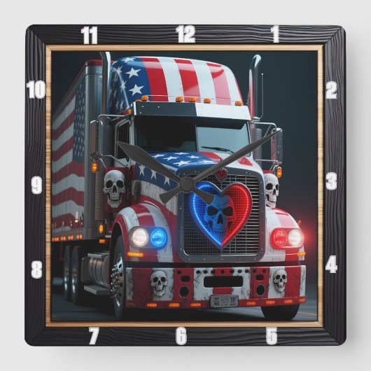 愛国的なペットアメリカ国旗 スクエア壁時計 (正面)