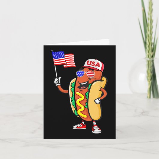 愛国的なホットドッグ アメリカ国旗 米国 面白い 4日 の カード (正面)