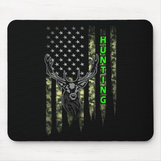 愛国的なホワイトテールバックディアー狩りアメリカンカム マウスパッド (正面)