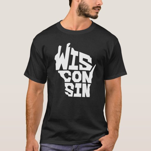 愛国的なホーム州ウィスコンシン州の地図文字の形 Tシャツ (正面)
