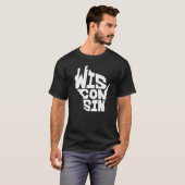 愛国的なホーム州ウィスコンシン州の地図文字の形 Tシャツ (正面フル)