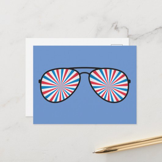 愛国的なポップアートスワールサングラス ポストカード (正面/裏面インサイチュ)