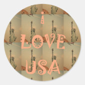 愛国的なポップアート: 「私はアメリカが好き」グラフィックアートデザイン ラウンドシール (正面)