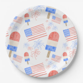 愛国的なポップシクル&花火パーティープレート ペーパープレート