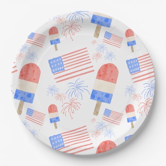 愛国的なポップシクル&花火パーティープレート ペーパープレート (正面)