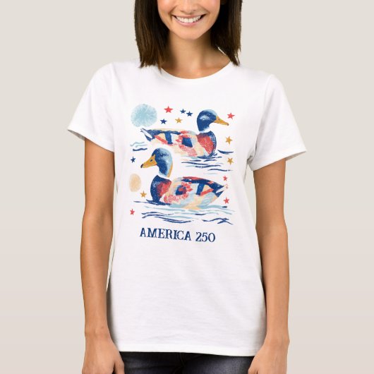 愛国的なマガモのビンテージ・フォークアートの星 Tシャツ (正面)
