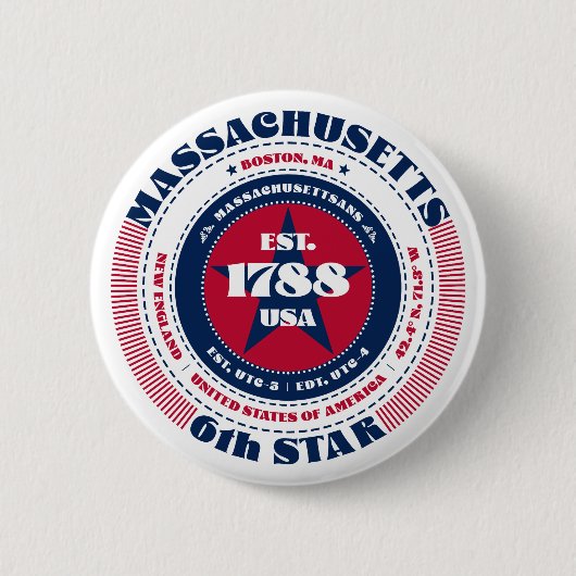 愛国的なマサチューセッツ州サークルと州詳細 缶バッジ (正面)