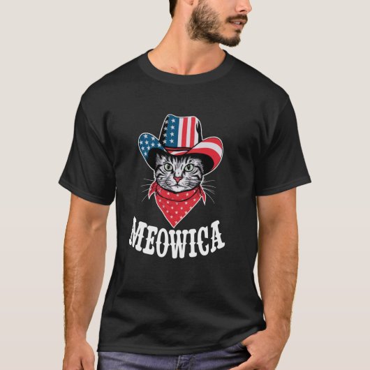 愛国的なミャオウィカ猫サングラス 7月4日 アメリカ Tシャツ (正面)
