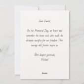 愛国的なメモリアルデーアメリカ軍兵士の敬礼 シーズンカード (裏面)