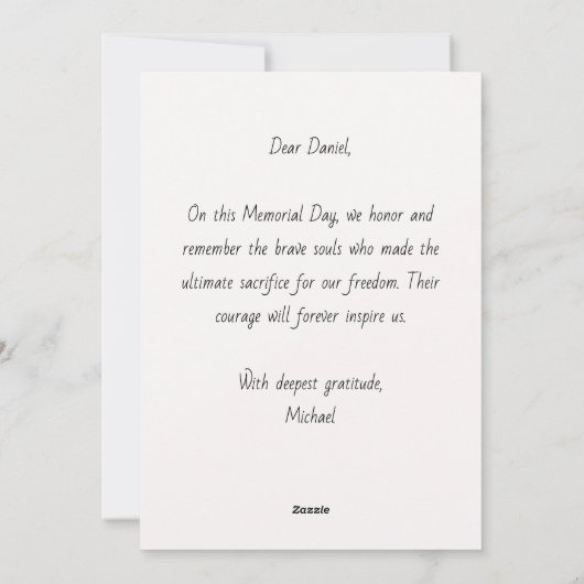 愛国的なメモリアルデーアメリカ軍兵士の敬礼 シーズンカード (裏面)