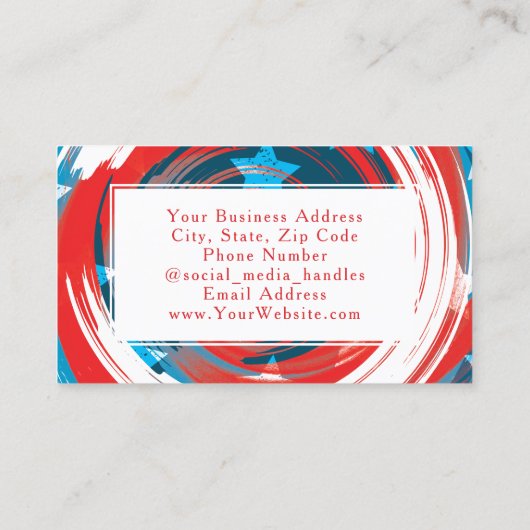 愛国的なモダン赤白青抽象芸術 名刺 (裏面)