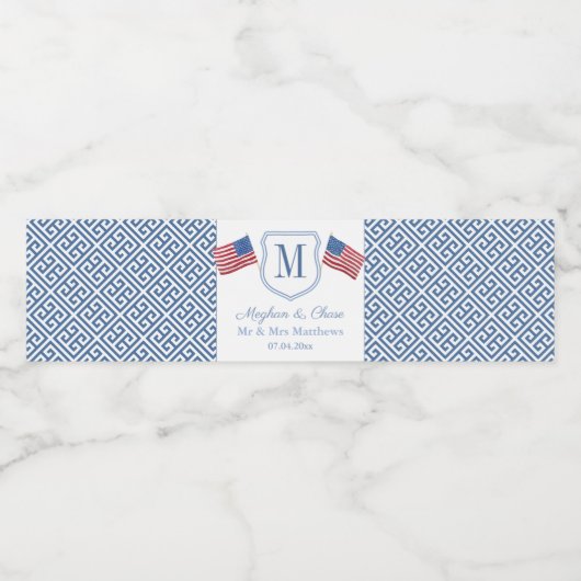 愛国的なモノグラムのアメリカ国旗の結婚披露宴 ペットボトルラベル (シングルラベル)