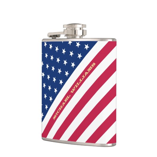 愛国的なモノグラムのスターストライプ赤白青 フラスク (左)