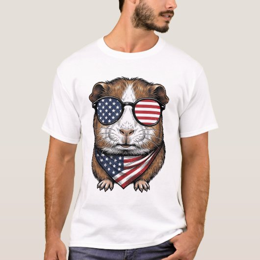 愛国的なモルモットのビンテージの彫刻 Tシャツ (正面)