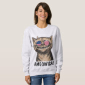 愛国的なユモアのネコTシャツ、AMEOWICA! スウェットシャツ (正面フル)