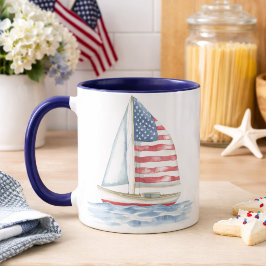 愛国的なヨット　アメリカーナ　海岸　コーヒーマグ マグカップ