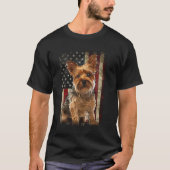 愛国的なヨークシャーテリア国旗アメリカ合衆国犬 Tシャツ (正面)