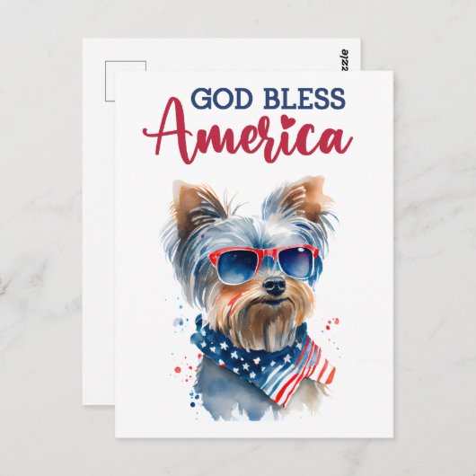 愛国的なヨークシャーテリア、神の祝福アメリカのはがき ポストカード (正面/裏面)