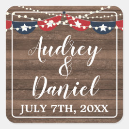 愛国的なライトフレーム7月4日バナ結婚ー スクエアシール