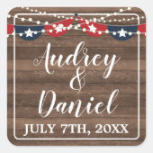 愛国的なライトフレーム7月4日バナ結婚ー スクエアシール (正面)
