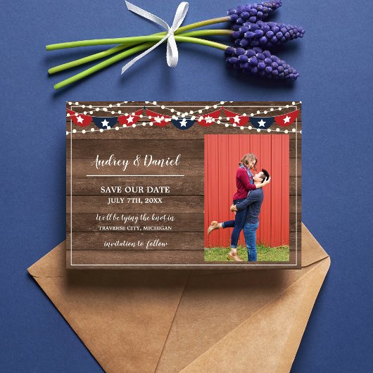 愛国的なライトフレーム7月4日バナ結婚ー セーブザデート