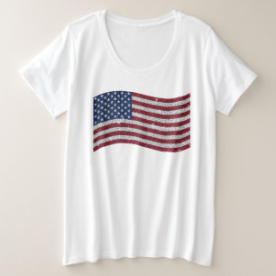 愛国的なラインストーンの米国旗イラスト プラスサイズTシャツ