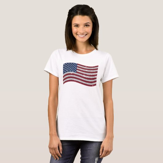 愛国的なラインストーンアメリカ国旗イラスト Tシャツ (正面フル)