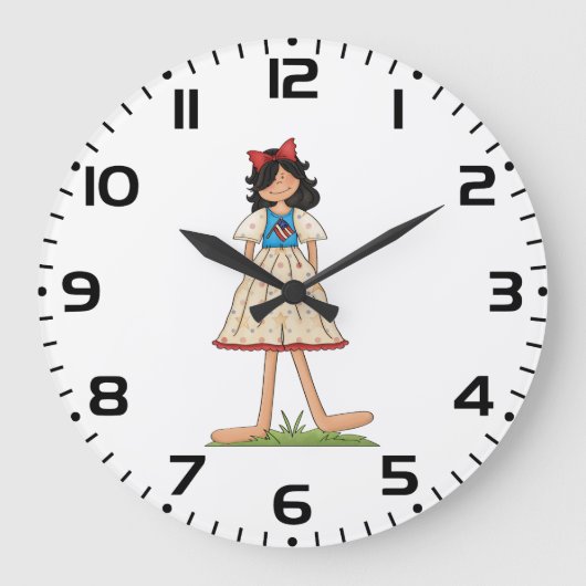 愛国的なラグドールガールアメリカーナフォーク ラージ壁時計 (正面)