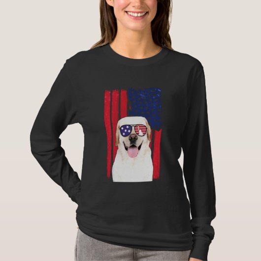愛国的なラブラドール犬7月の4thアメリカのFl Tシャツ (正面)