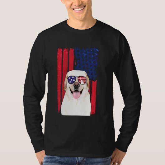 愛国的なラブラドール犬7月の4thアメリカのFl Tシャツ (正面)