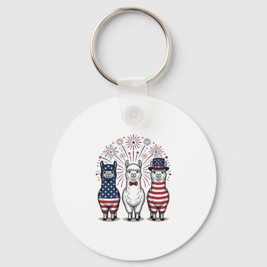 愛国的なラマ花火ビンテージ ベクターTシャツ_1 キーホルダー (正面)