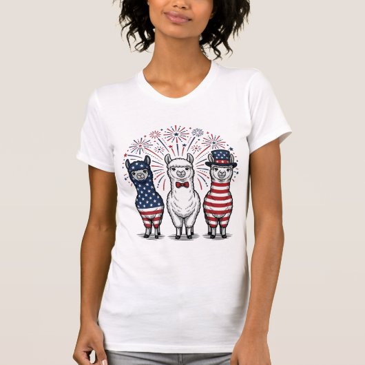 愛国的なラマ花火ビンテージ ベクターTシャツ_1 Tシャツ (正面)