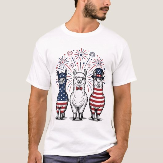 愛国的なラマ花火ビンテージ ベクターTシャツ_1 Tシャツ (正面)