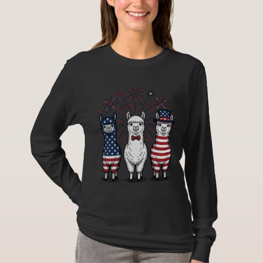 愛国的なラマ花火ビンテージ ベクターTシャツ_1 Tシャツ (正面)
