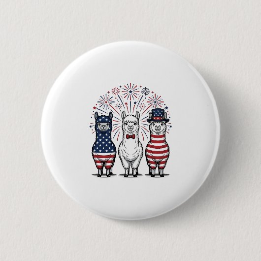 愛国的なラマ花火ビンテージTシャツ_1 缶バッジ (正面)