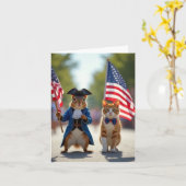 愛国的なリスと猫 カード (黄色い花)