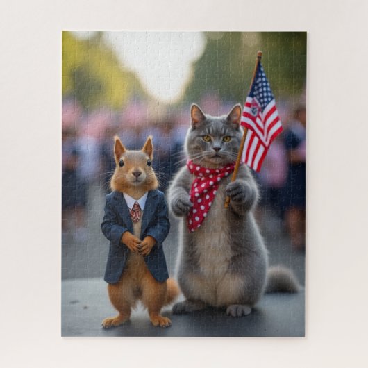 愛国的なリスと猫 ジグソーパズル (縦)