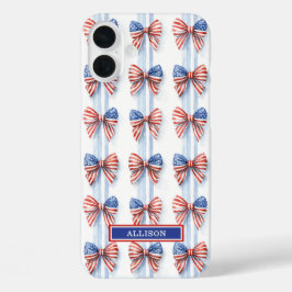 愛国的なリボンが付いたストライプのモノグラム入りCase-Mate iP iPhone 16 Plusケース