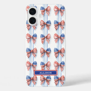 愛国的なリボンが付いたストライプのモノグラム入りCase-Mate iP iPhone 16 Plusケース
