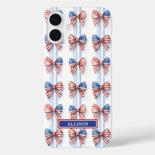 愛国的なリボンが付いたストライプのモノグラム入りCase-Mate iP Case-Mate iPhoneケース (裏面)