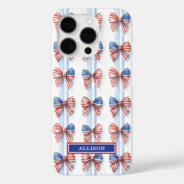愛国的なリボンが付いたストライプのモノグラム入りCase-Mate iP iPhone 16 Proケース