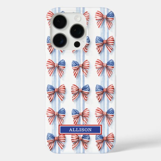 愛国的なリボンが付いたストライプのモノグラム入りCase-Mate iP Case-Mate iPhoneケース (裏面)