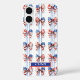 愛国的なリボンが付いたストライプのモノグラム入りCase-Mate iP iPhone 16ケース