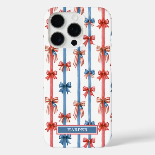 愛国的なリボンとストライプのモノグラム Case-Mate iPhoneケース (裏面)